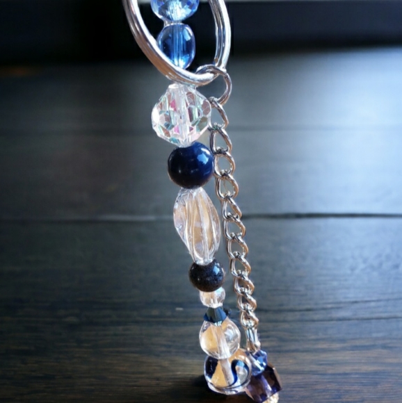 Blue & Crystal Hand Crafted Beaded Keychain - Picture 7 of 7
